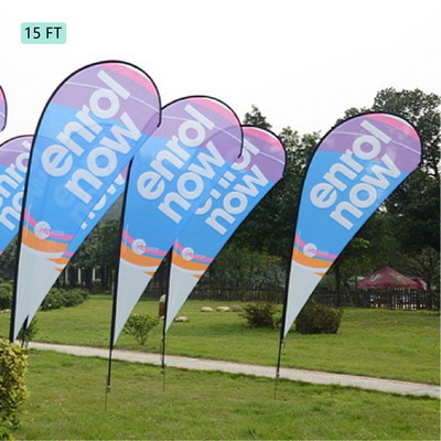 15' Custom Graphic Flag Kit Half Drop Flag Pole Kit Set w/ Spike Base Large Banner Flag